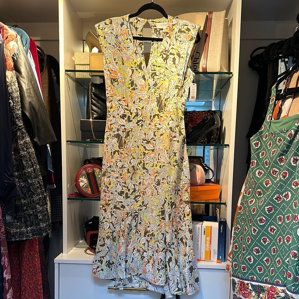 Equipment PURE SILK Yellow and Green Midi Dress